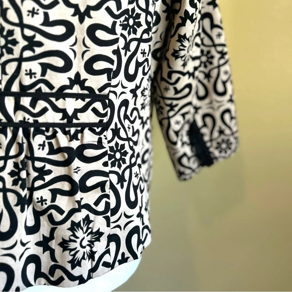 Marisa Christina Evening Blazer Jacket Womans XL Black Beige Floral Pockets Trim - Picture 13 of 16